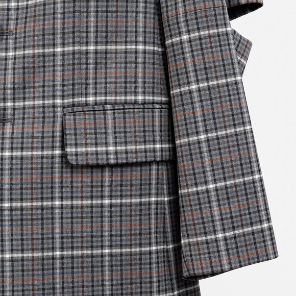Tibi Gabe Blazer Slit-Elbow Grey Multi Windowpane Check Blazer - Picture 6 of 11